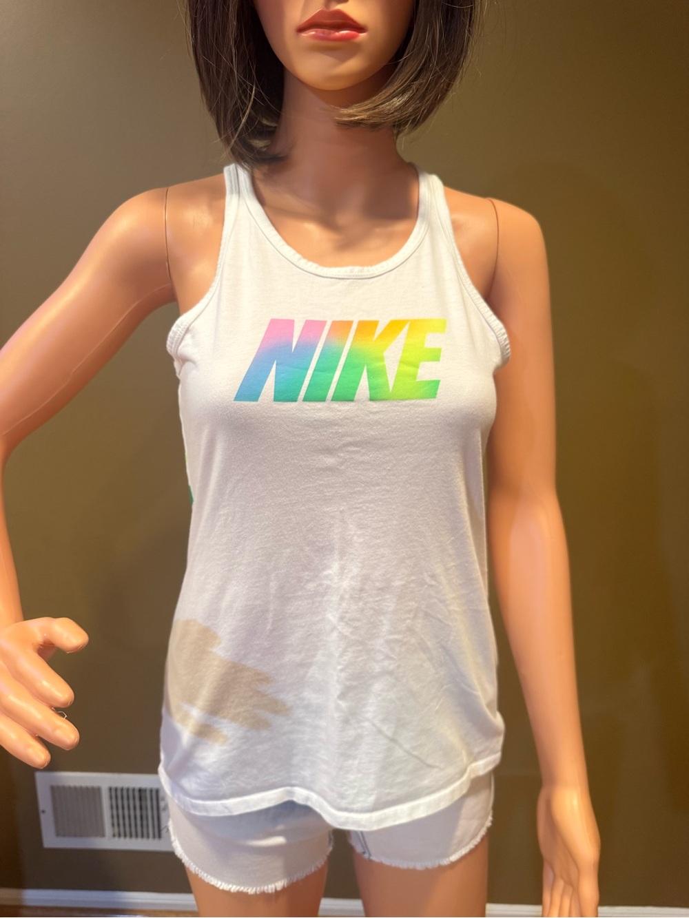 Nike White Racerback Tank with Rainbow Gradient Logo